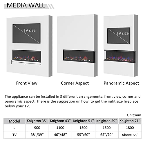 FLAMME Knighton 130cm/51" 3-Sided Electric Media Wall Fire