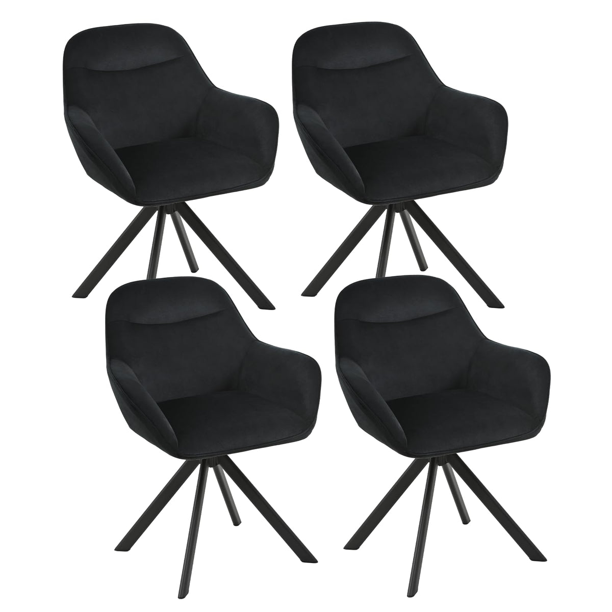 6er Set Esszimmerstühle Drehbar mit Armlehne, 360° Drehstuhl Polsterstuhl Samt Modern Küchenstuhl mit Metallbeine für Esszimmer, Wohnzimmer, Büro, Dunkelgrau