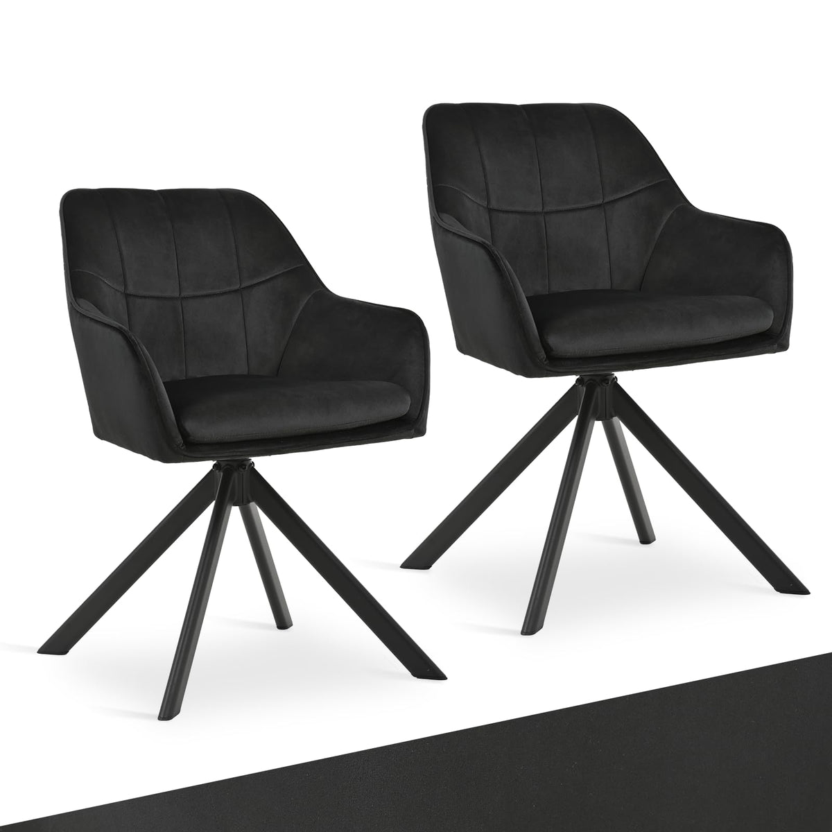 Drehstuhl Esszimmer 4er Set Samt Grün mit Armlehne Polsterstuhl Esszimmerstühle drehbar Küchenstuhl mit Metallbeine für Wohnzimmer Esszimmer
