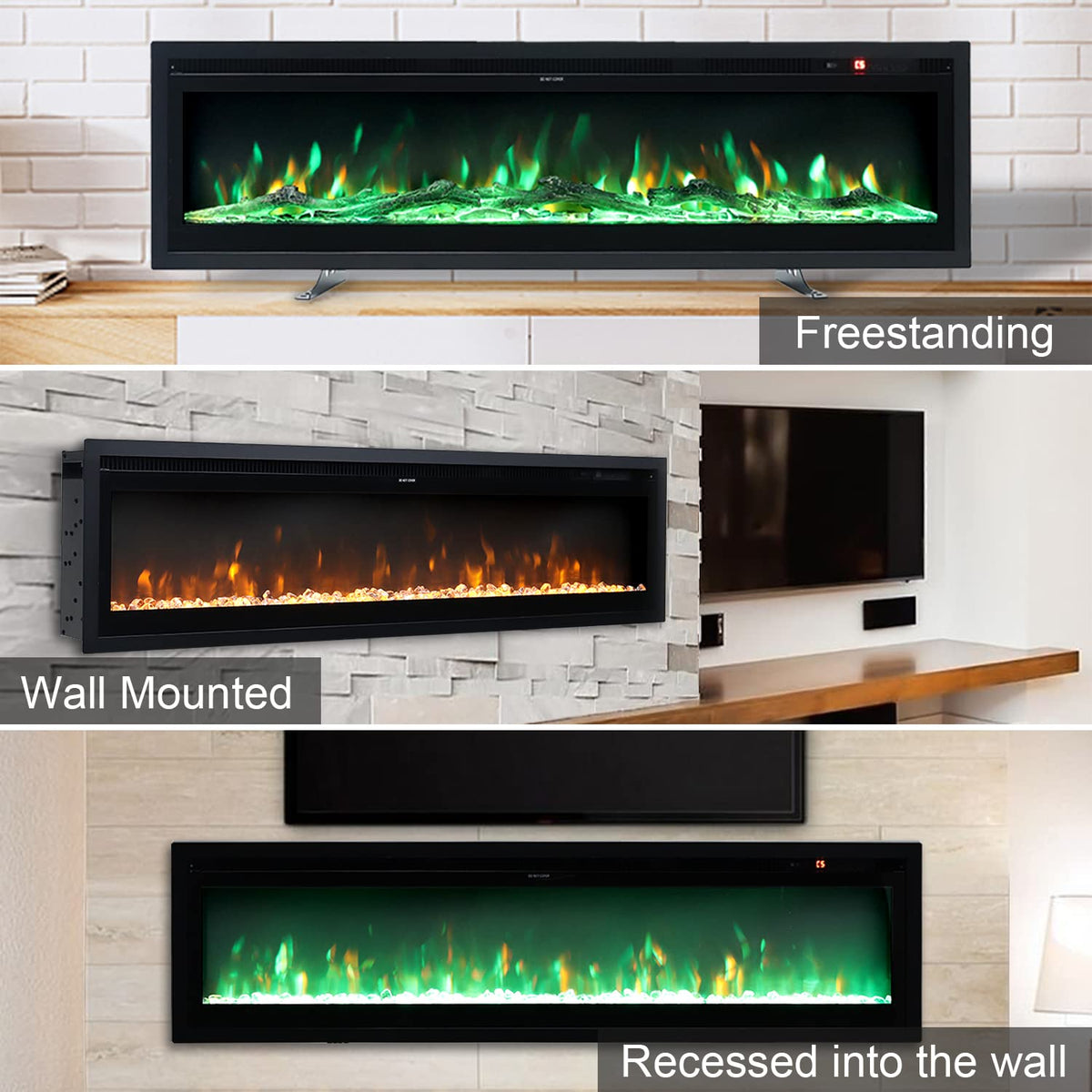 INMOZATA Electric Fire Wall Mounted/Recessed/Freestanding