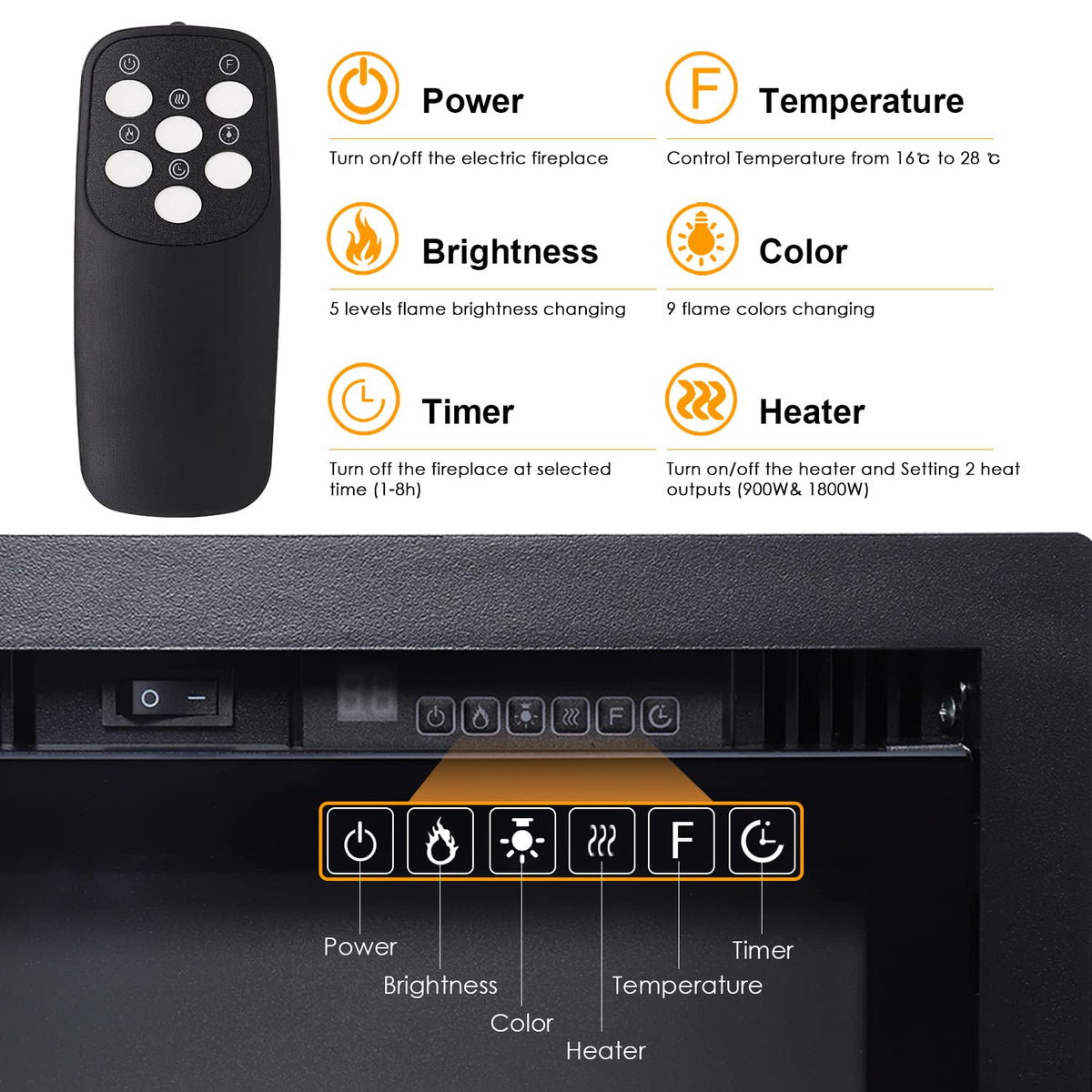INMOZATA Electric Fire Wall Mounted/Recessed/Freestanding
