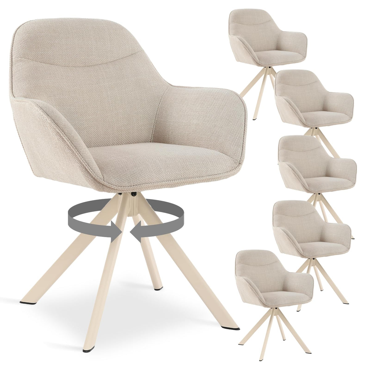 Esszimmerstühle Drehbar 4er Set mit Armlehne, 360° drehbar, Polsterstuhl Leinen, Drehstuhl Esszimmer Beige, Küchenstuhl mit Metallbeine für Esszimmer, Wohnzimmer, Büro