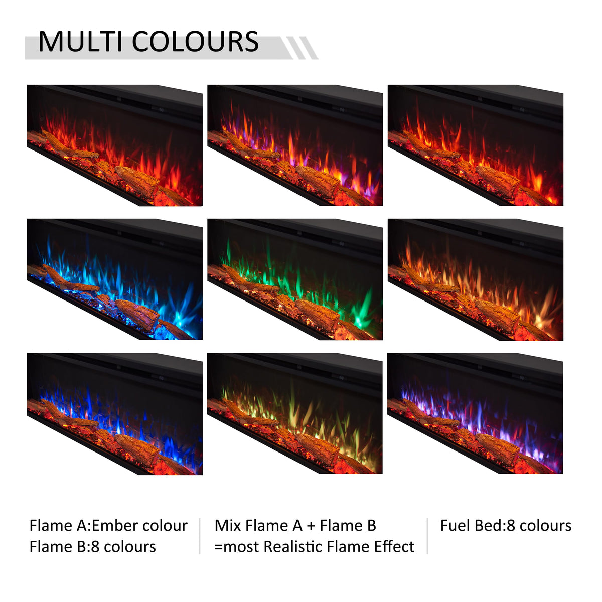 FLAMME 60"/152cm Castello Platinum Smart Inset Media Wall Electric Fireplace