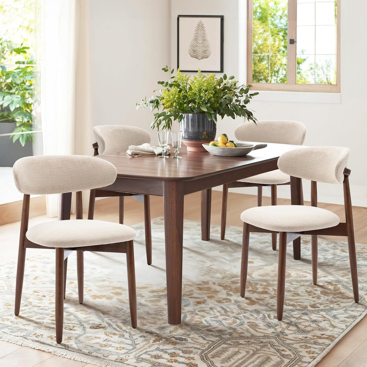 COLAMY Küchenstuhl Esszimmerstühle 4er Set, Moderne Polsterstuhl Essstühle mit Fester Rückenlehne, Stoff Esszimmerstühl mit Holzbein für Esszimmer, Küche, Restaurant, Beige