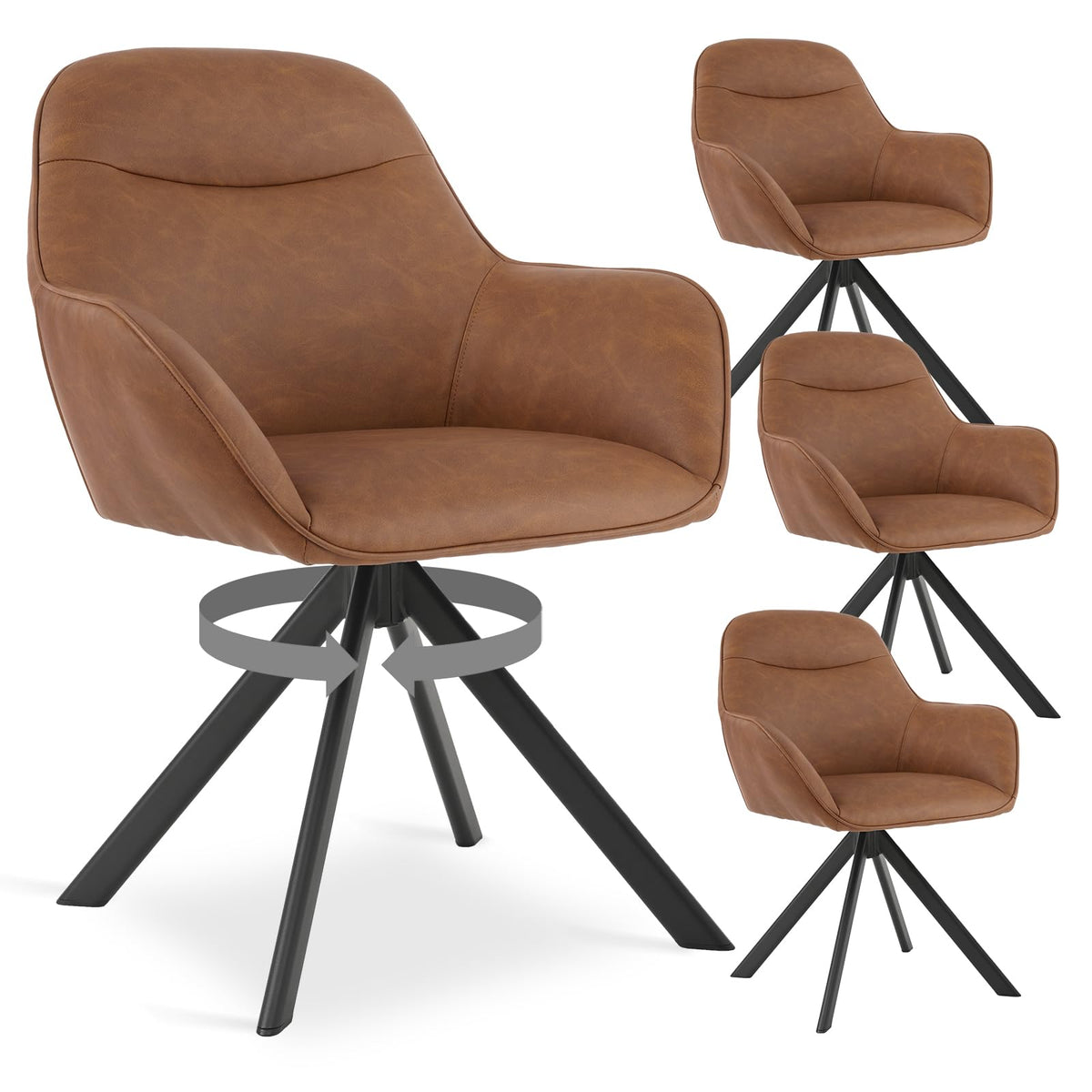 Esszimmerstühle Drehbar 4er Set mit Armlehne, 360° drehbar, Polsterstuhl Leinen, Drehstuhl Esszimmer Beige, Küchenstuhl mit Metallbeine für Esszimmer, Wohnzimmer, Büro