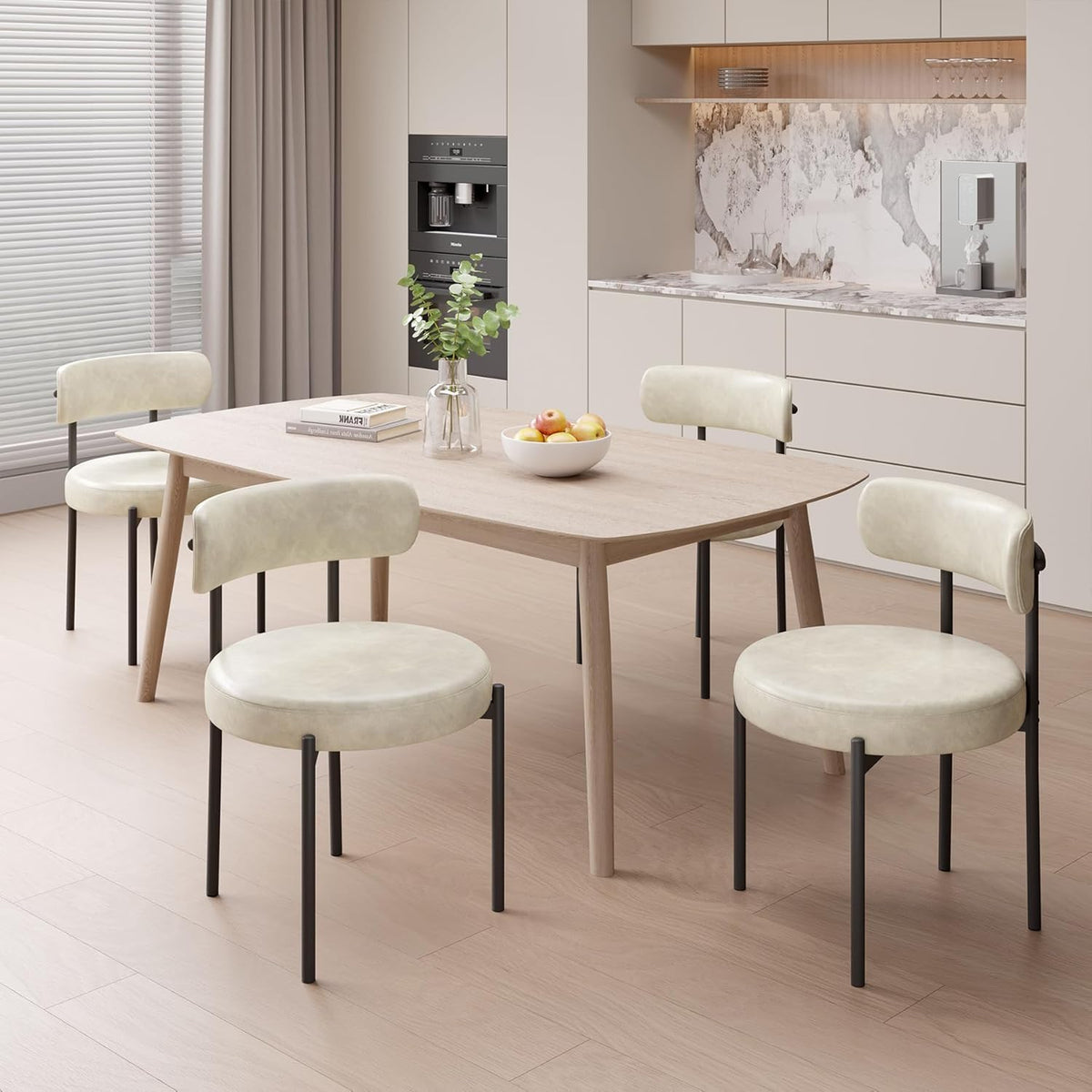 Hawthyhome Esszimmerstühle 4er Set丨Teddy Stoff Runde Boucle Stühle·Mid-Century gepolsterte Küchenstühle·Dining Chairs mit Metallbeinen·Creme Wei߷